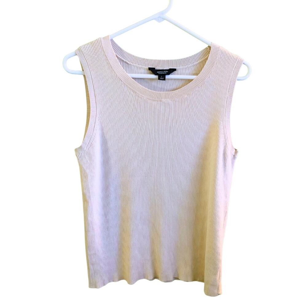 2/$30 Beige Ribbed Sleeveless Crewneck Sweater Top Capsule Preppy Coastal 90s - Picture 3 of 10